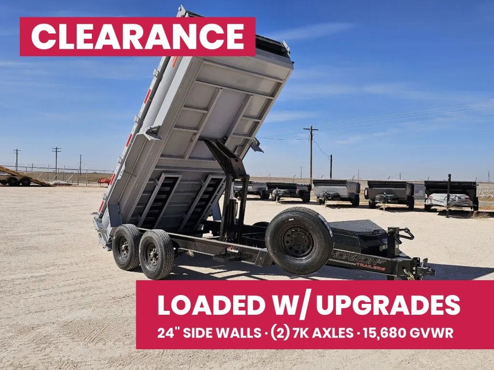 14' Horizon HZ7 Bumper Pull Dump Trailer 24" Side Walls - (2) 7K Axles 15265