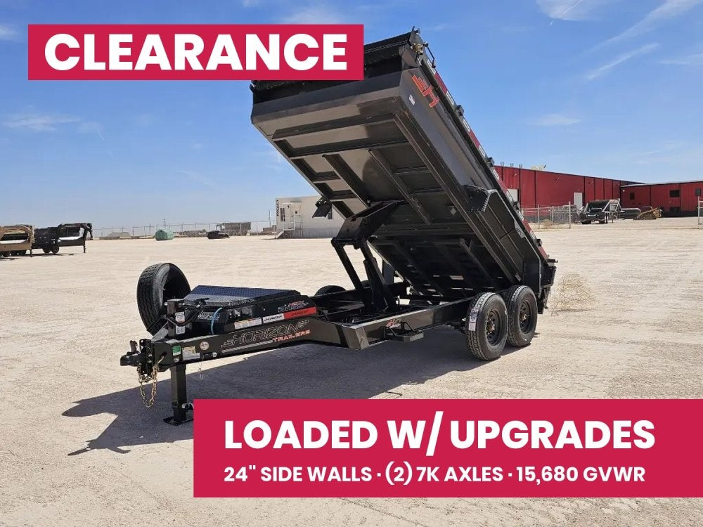 14' Horizon HZ7 Bumper Pull Dump Trailer 24" Side Walls - (2) 7K Axles 15063