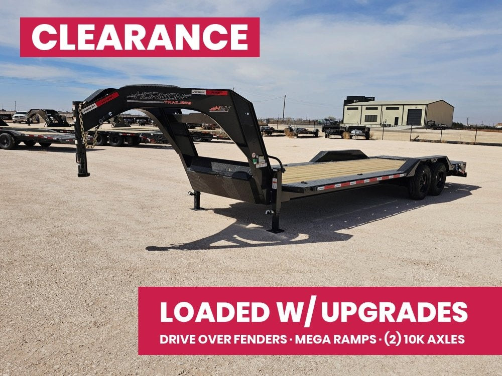 24' HEH Gooseneck Equipment Trailer Drive Over Fenders Mega Ramps - (2) 10K Axles 16116